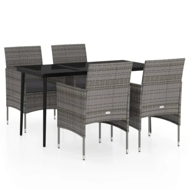 vidaXL 5-Tlg Garten-Essgruppe mit Kissen Grau und Schwarz 3099313