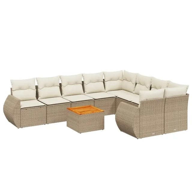 vidaXL 10-Tlg Garten-Sofagarnitur mit Kissen Beige Poly Rattan 3257493