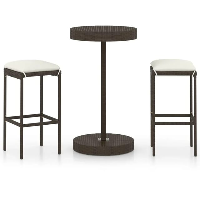 vidaXL 3-Tlg Gartenbar-Set mit Kissen Poly Rattan Braun 3064758