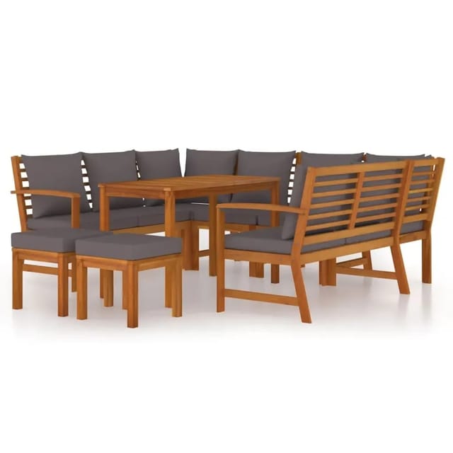 vidaXL 9-Tlg Garten-Essgruppe mit Kissen Massivholz Akazie 3154977