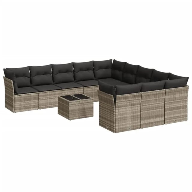 vidaXL 12-Tlg Garten-Sofagarnitur mit Kissen Hellgrau Poly Rattan 3250261