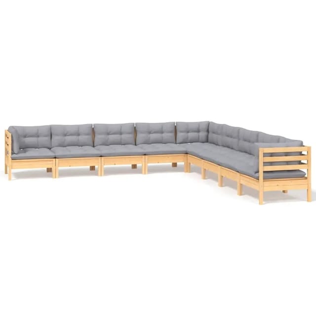 vidaXL 9-Tlg Garten-Lounge-Set mit Grauen Kissen Kiefer Massivholz 3096814