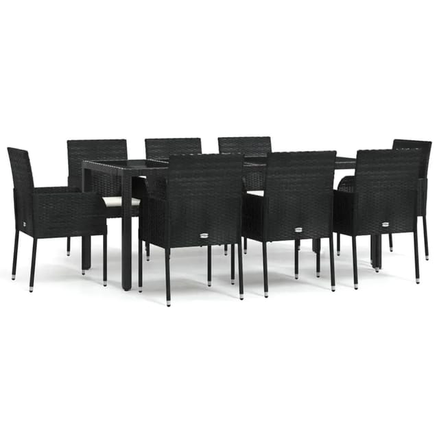 vidaXL 9-Tlg Garten-Essgruppe mit Kissen Schwarz Poly Rattan 3185004