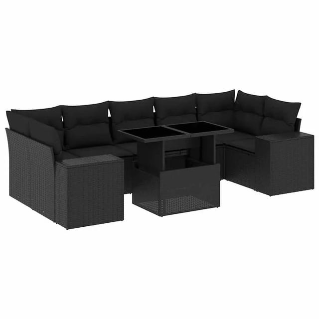vidaXL 8-Tlg Garten-Sofagarnitur mit Kissen Schwarz Poly Rattan 3269035