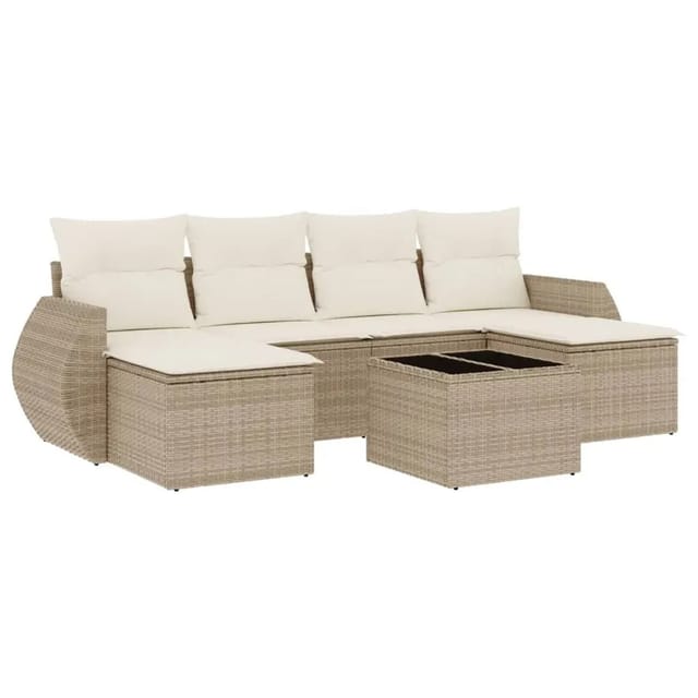 vidaXL 7-Tlg Garten-Sofagarnitur mit Kissen Beige Poly Rattan 3254065