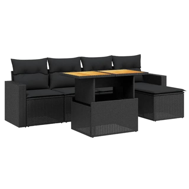 vidaXL 6-Tlg Garten-Sofagarnitur mit Kissen Schwarz Poly Rattan 3271286