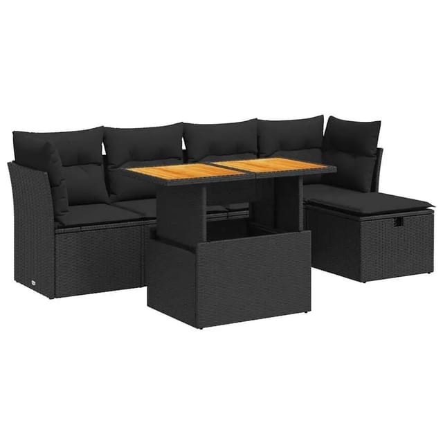 vidaXL 6-Tlg Garten-Sofagarnitur mit Kissen Schwarz Poly Rattan 3327965
