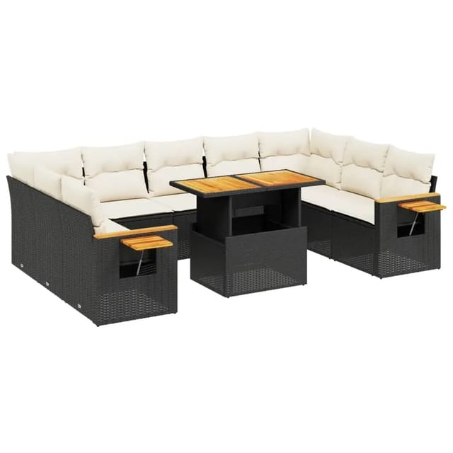 vidaXL 11-Tlg Garten-Sofagarnitur mit Kissen Schwarz Poly Rattan 3273688
