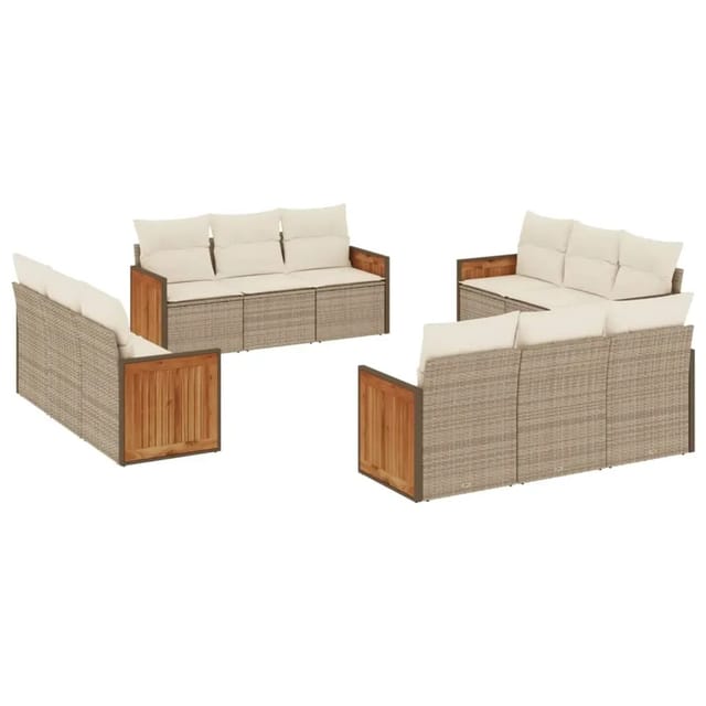vidaXL 12-Tlg Garten-Sofagarnitur mit Kissen Beige Poly Rattan 3227514