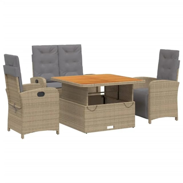 vidaXL 4-Tlg Garten-Essgruppe mit Kissen Beige Poly Rattan 3277369