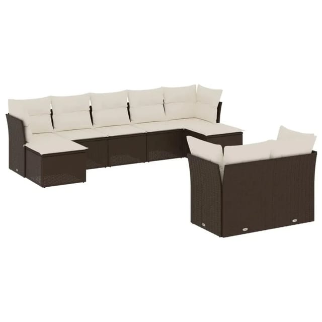 vidaXL 9-Tlg Garten-Sofagarnitur mit Kissen Braun Poly Rattan 3250152