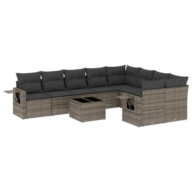 vidaXL 10-Tlg Garten-Sofagarnitur mit Kissen Grau Poly Rattan 3220649