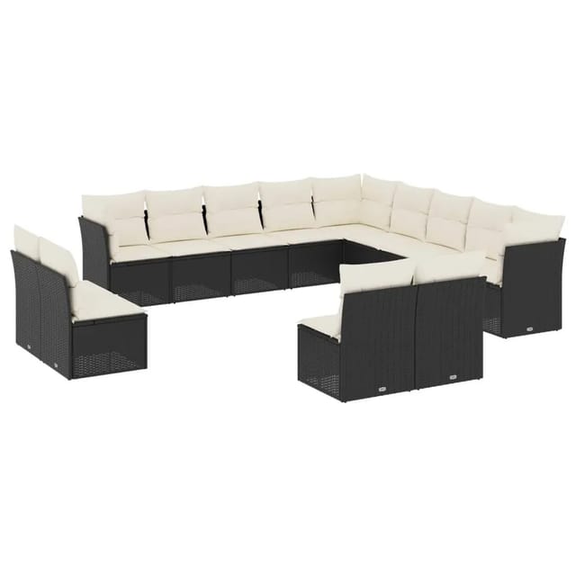 vidaXL 13-Tlg Garten-Sofagarnitur mit Kissen Schwarz Poly Rattan 3218486