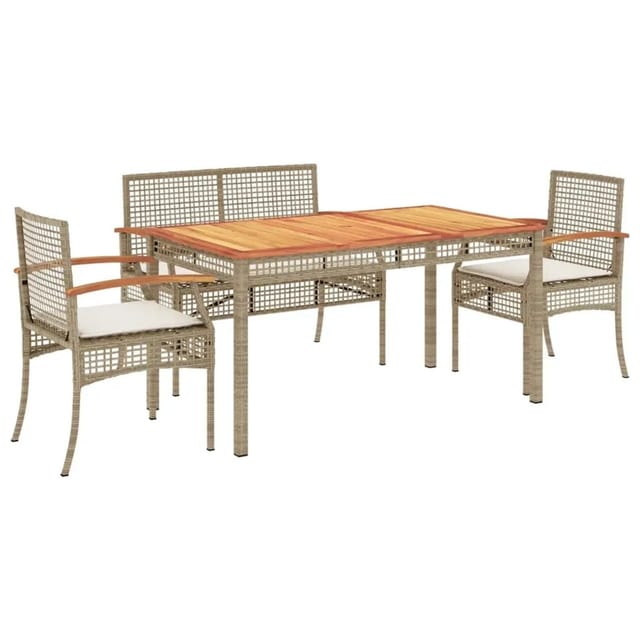 vidaXL 4-Tlg Garten-Essgruppe mit Kissen Beige Poly Rattan 3213585