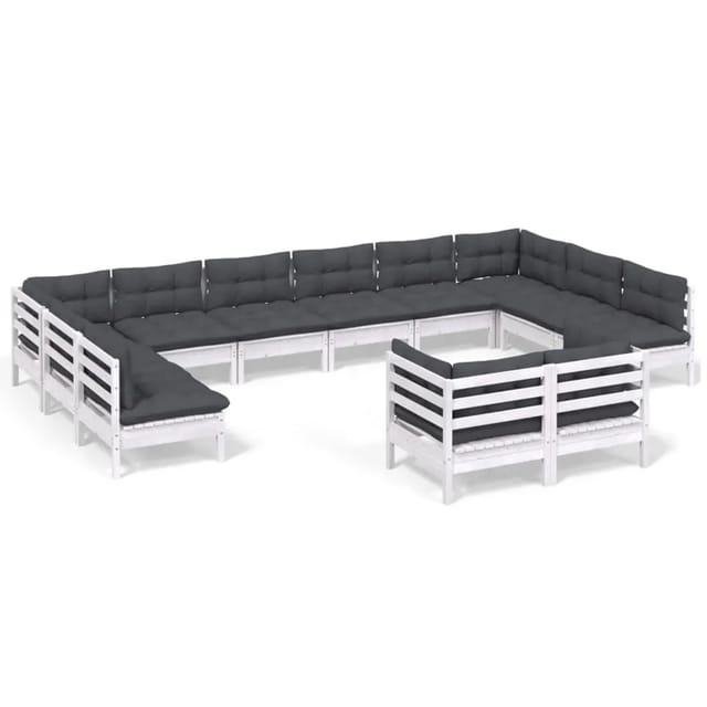 vidaXL 12-Tlg Garten-Lounge-Set mit Kissen Weiß Kiefer Massivholz 3097272