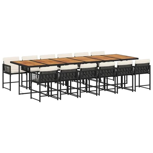 vidaXL 13-Tlg Garten-Essgruppe mit Kissen Schwarz Poly Rattan 3211491