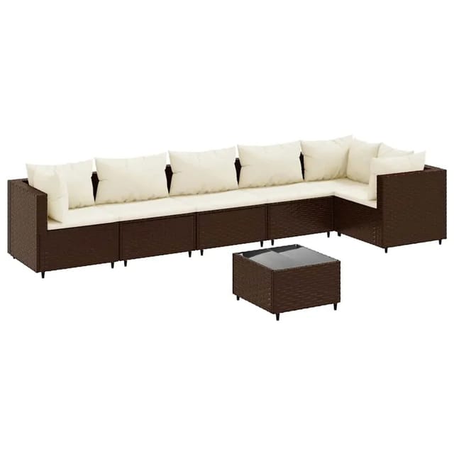 vidaXL 7-Tlg Garten-Lounge-Set mit Kissen Braun Poly Rattan 3308113