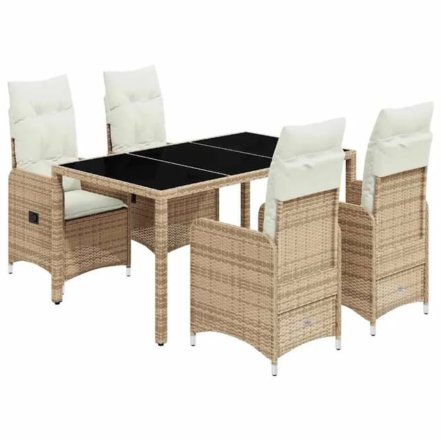 vidaXL 5-Tlg Garten-Bistro-Set mit Kissen Beige Poly Rattan 3277098
