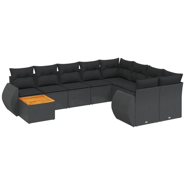 vidaXL 10-Tlg Garten-Sofagarnitur mit Kissen Schwarz Poly Rattan 3225166
