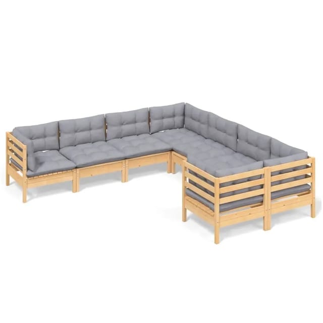 vidaXL 8-Tlg Garten-Lounge-Set mit Grauen Kissen Massivholz Kiefer 3096970