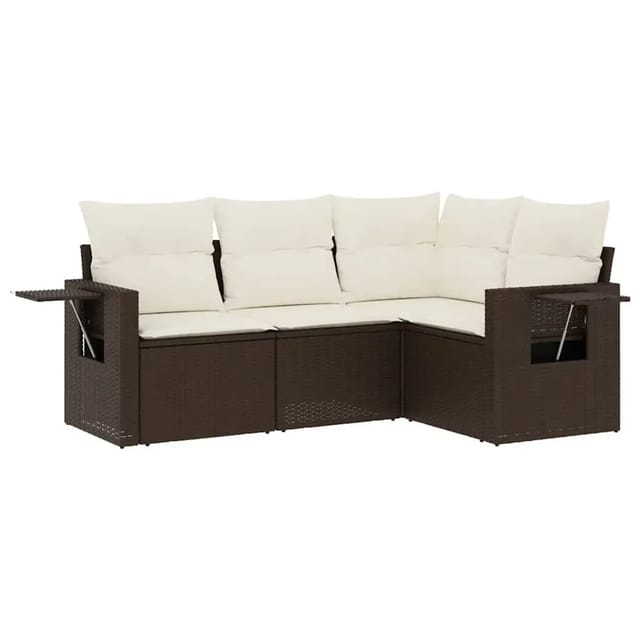 vidaXL 4-Tlg Garten-Sofagarnitur mit Kissen Braun Poly Rattan 3220112