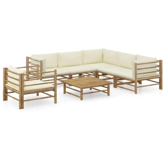 vidaXL 7-Tlg Garten-Lounge-Set mit Cremeweißen Kissen Bambus 3058215