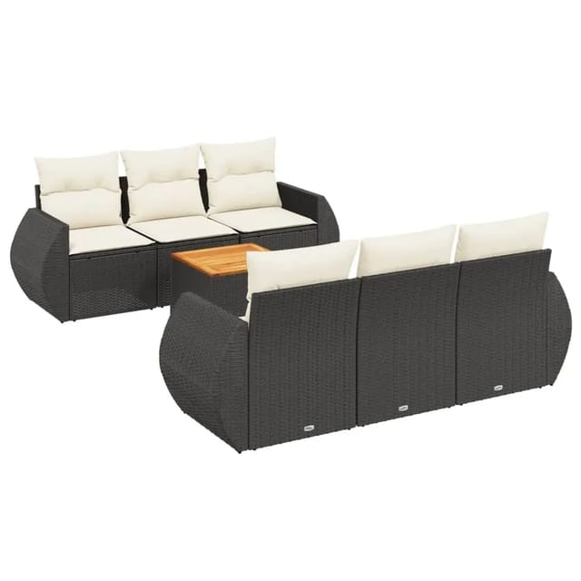 vidaXL 7-Tlg Garten-Sofagarnitur mit Kissen Schwarz Poly Rattan 3257225