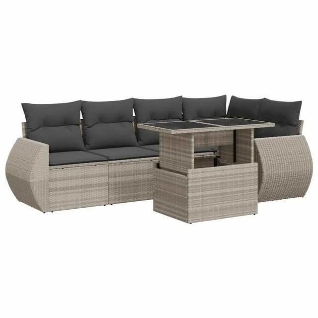 vidaXL 7-Tlg Garten-Sofagarnitur mit Kissen Hellgrau Poly Rattan 3326673