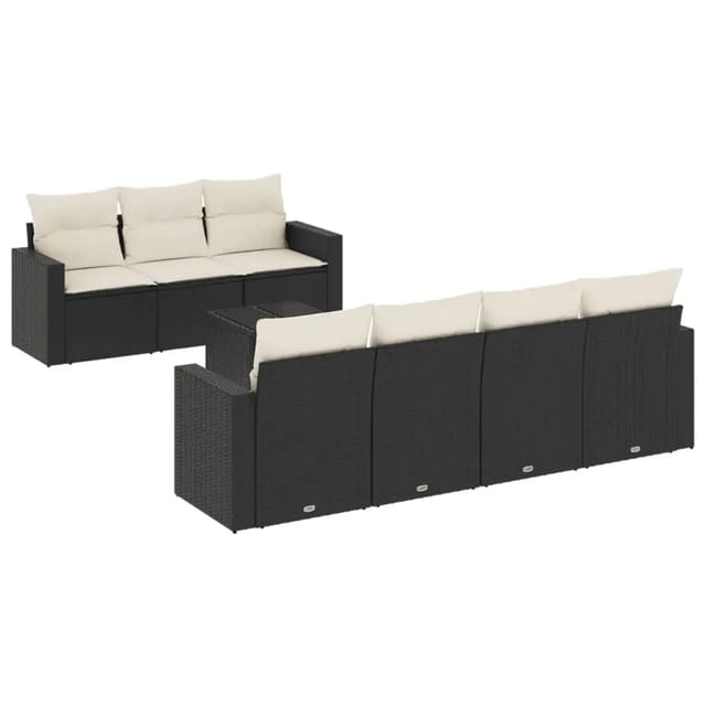 vidaXL 8-Tlg Garten-Sofagarnitur mit Kissen Schwarz Poly Rattan 3218716