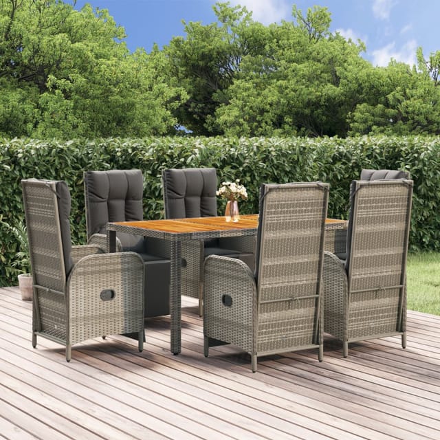 vidaXL 7-Tlg Garten-Essgruppe mit Kissen Grau Poly Rattan 3185047