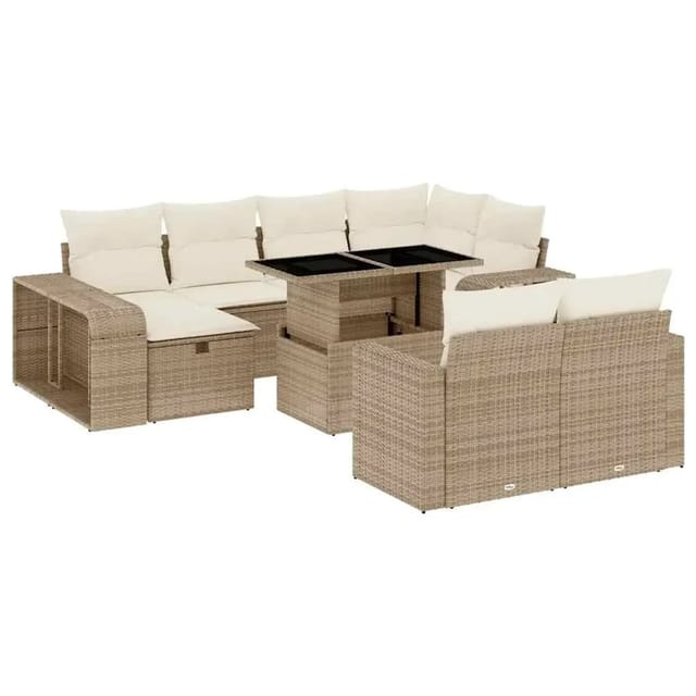 vidaXL 11-Tlg Garten-Sofagarnitur mit Kissen Beige Poly Rattan 3276504