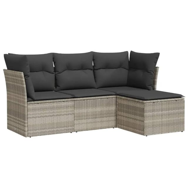 vidaXL 4-Tlg Garten-Sofagarnitur mit Kissen Hellgrau Poly Rattan 3217542