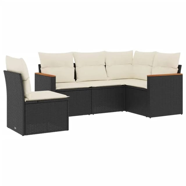 vidaXL 5-Tlg Garten-Sofagarnitur mit Kissen Schwarz Poly Rattan 3225972