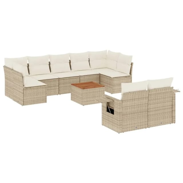 vidaXL 10-Tlg Garten-Sofagarnitur mit Kissen Beige Poly Rattan 3257045