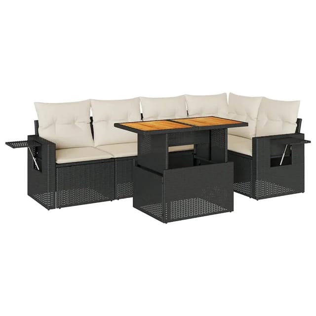 vidaXL 6-Tlg Garten-Sofagarnitur mit Kissen Schwarz Poly Rattan 3327150