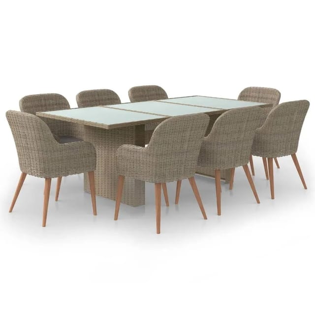 vidaXL 9-Tlg Garten-Essgruppe Poly Rattan Braun 3059487