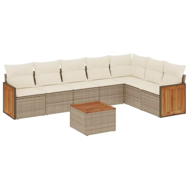 vidaXL 8-Tlg Garten-Sofagarnitur mit Kissen Beige Poly Rattan 3260119