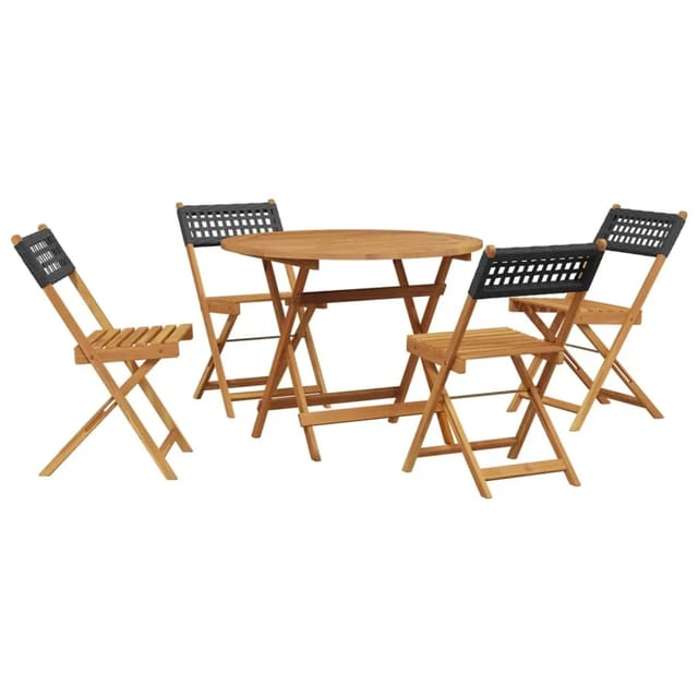 vidaXL 5-Tlg Garten-Essgruppe Schwarz Poly Rattan und Massivholz 3281766
