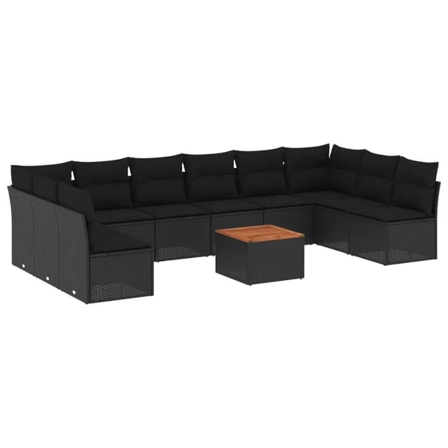 vidaXL 11-Tlg Garten-Sofagarnitur mit Kissen Schwarz Poly Rattan 3256125