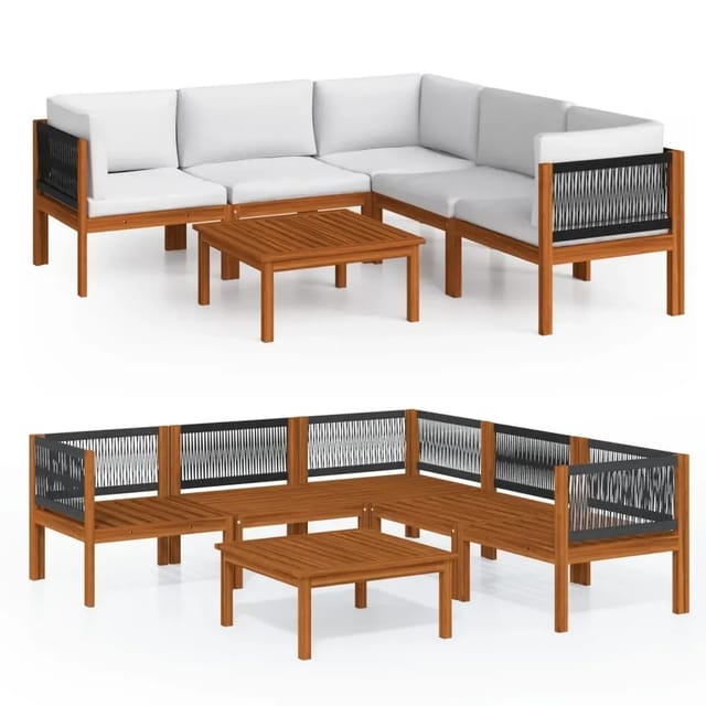 vidaXL 6-Tlg Garten-Lounge-Set mit Kissen Cremefarbenes Holz Akazie & Seil 3057888