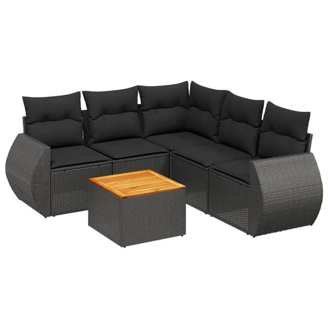 vidaXL 6-Tlg Garten-Sofagarnitur mit Kissen Schwarz Poly Rattan 3257329