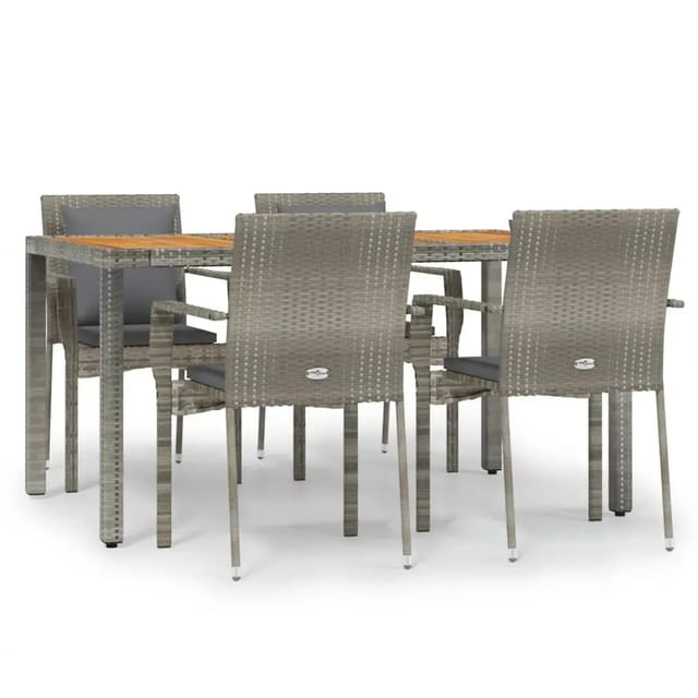 vidaXL 5-Tlg Garten-Essgruppe mit Kissen Grau Poly Rattan 3184971