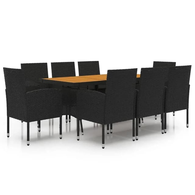 vidaXL 9-Tlg Garten-Essgruppe Poly Rattan Schwarz 3120111