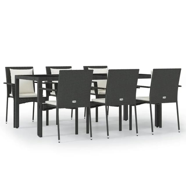 vidaXL 7-Tlg Garten-Essgruppe mit Kissen Schwarz Poly Rattan 3157955