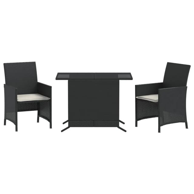 vidaXL 3-Tlg Bistro-Set mit Kissen Schwarz Poly Rattan 365116