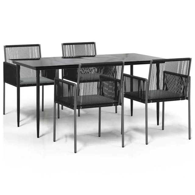 vidaXL 5-Tlg Garten-Essgruppe mit Kissen Schwarz Poly Rattan & Stahl 3187069