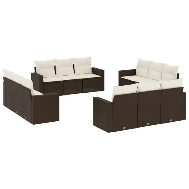 vidaXL 12-Tlg Garten-Sofagarnitur mit Kissen Braun Poly Rattan 3218763