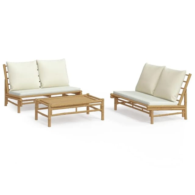 vidaXL 3-Tlg Garten-Lounge-Set mit Kissen Creme Bambus 3156483