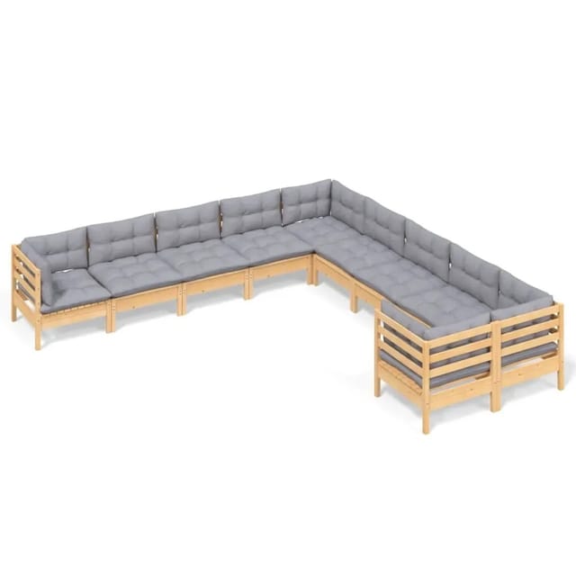 vidaXL 10-Tlg Garten-Lounge-Set mit Grauen Kissen Kiefernholz 3097006