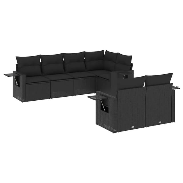 vidaXL 7-Tlg Garten-Sofagarnitur mit Kissen Schwarz Poly Rattan 3252742